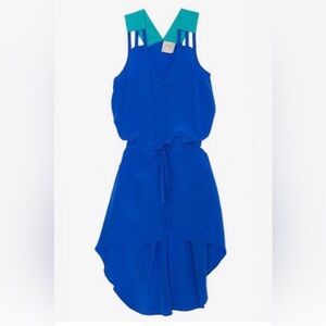 Michelle Mason 100% silk high low blue dress